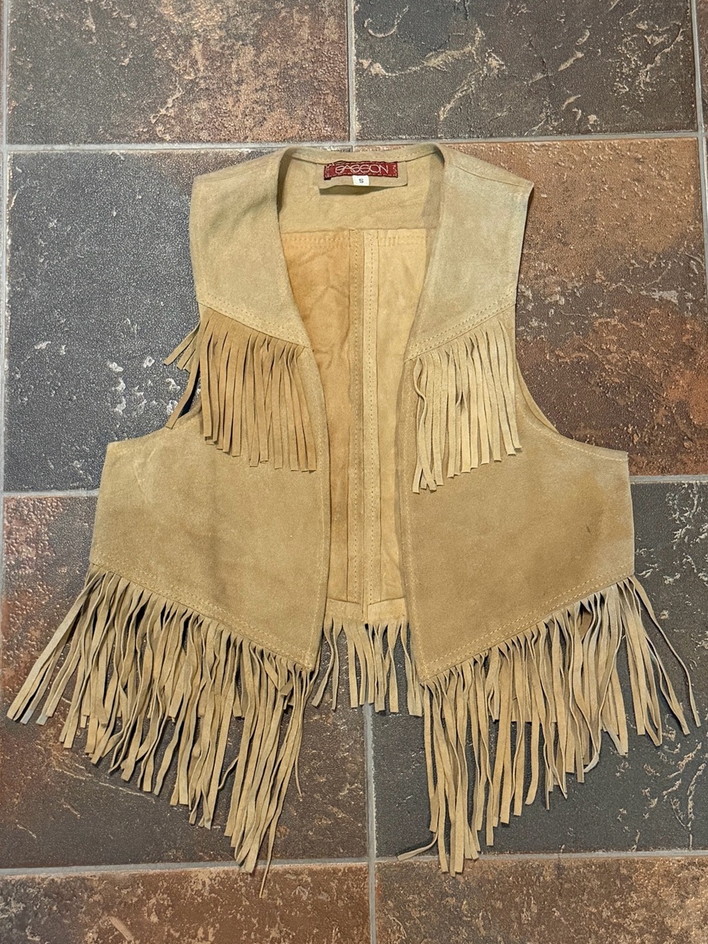 Sasson Jeans Suede Fringe Vest - Tan Cowhide Size Small